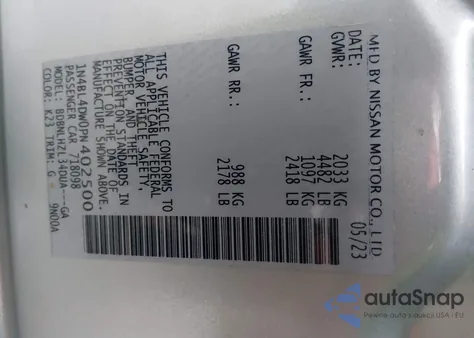 2023 Nissan Altima Sv Intelligent Awd z USA, uszkodzony, nr VIN 1N4BL4DW0PN402500